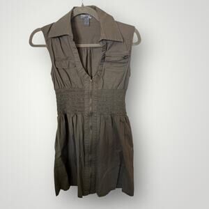 Poetry Clothing Olive Khaki Smocked Waist Zip Front Summer Dress  A